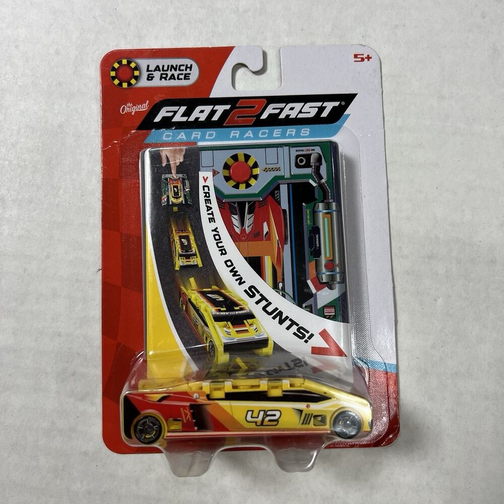 Flat 2 Fast Card Racers #42 Yellow Toy Car With Launcher NEW